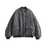 Yidouxian Quilted Bomber Jackets for Women, Thick Warm Coat, Long Sleeve, Snap-Button, Female Outerwear, Chic Tops, Fashion