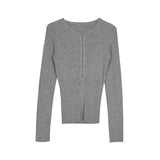 Yidouxian Basic Grey Sweater Women Autumn Hollow Buttons Slimming Pull Femme Casual Fashion Long Sleeve Tops Knitwear Clothes