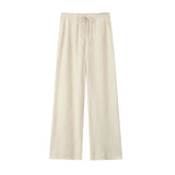 Yidouxian Textured Pants for Women, Side Pockets, Elastic Waist with Drawstrings, Female Trousers, Fashion