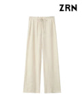 Yidouxian Textured Pants for Women, Side Pockets, Elastic Waist with Drawstrings, Female Trousers, Fashion