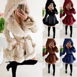 Yidouxian new fur patchwork jacket for winter warmth, ruffled brim hood and waistband jacket