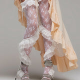 Yidouxian Women's Y2K American Reto Hotsweet Summer Lace Thigh High Socks Sheer Ruffle Floral Stockings Socks Lady Girls