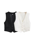 Yidouxian Women Fashion Front Buttons Cropped Waistcoat Vintage V Neck Sleeveless Female Outerwear Chic Tops