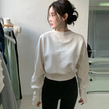 Yidouxian Chic Batwing Sleeve Cropped Sweatshirts Women Solid Elegant Pullover Top Casual Autumn Round Neck Korean Fashion Hoodie