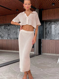 Yidouxian Women¡¯s 2 Piece Summer Outfits Short Sleeve Knit Button Lapel Cadigain Crop Tops + Long Pencil Skirt Cover-ups Set