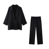 Yidouxian ZRN-Women's Double-Breasted Loose Blazer Coat and High Elastic Waist Wide Leg Pants, Female Two Piece Sets, Fashion