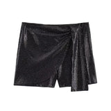 Yidouxian ZRN-Women's Knotted Sequin Shorts Skirts, High Waist, Side Zipper, Female Skort,Fashion