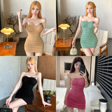 Yidouxian Women Fashion Solid Colour Sleeveless Bodycon Dress With Chest Pad Cotton Korean Version Summer Women's Dress