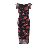 Yidouxian Summer 2024 Women Floral Print Mesh Dress Short Sleeve V Neck Female Bodycon Sexy Vintage Dresses