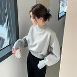 Yidouxian Chic Batwing Sleeve Cropped Sweatshirts Women Solid Elegant Pullover Top Casual Autumn Round Neck Korean Fashion Hoodie