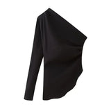 Yidouxian ZRN-Women's Asymmetric Blouses, One Shoulder, Long Sleeve, Female Shirts, Chic Tops, Sexy Fashion