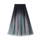 Yidouxian Women\u2024s Korean Gradient Color Skirt Fashion Mesh Yarn High Waist Pleated Mid-length Skirt
