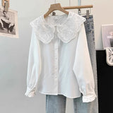 Yidouxian Lace Peter Pan Collar White Shirt Female Spring Autumn 2024 New French Temperament Joker Bottoming Shirts Womens Tops