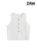 Yidouxian ZRN-Women's Front Button Cropped Knit Vest Sweater, V Neck, Sleeveless, Female Waistcoat, Chic Tops, Fashion