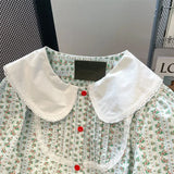 Yidouxian 2024 Spring Summer Shirts Elegant French Fashion Floral Print Sweet Ladies Tops Peter Pan Collar Puff Sleeve Top Blouse