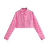 Yidouxian Cropped Shirts with Pocket for Women, Long Sleeves, Button-up, Chic Tops, Female Blouses, Fashion