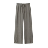 Yidouxian Textured Pants for Women, Side Pockets, Elastic Waist with Drawstrings, Female Trousers, Fashion