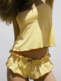 Yidouxian Women Y2K Chic Pajama Set Summer 2PCS Outfit Sets Sleeveless Backless Sling Vest + Low Waist Ruffle Shorts Loungewear