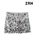 Yidouxian ZRN-Women's Shiny Sequined Mini Skirt, Mid Waist, Side Zipper, Female Skirts, Fashion