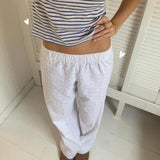 Yidouxian Women's Y2K Vintage Casual Long Pants Elastic Wide Waist Flower Hollowed Out Aesthetic Loose Trousers Streetwear