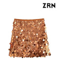 Yidouxian ZRN-Women's Shiny Sequined Mini Skirt, Mid Waist, Side Zipper, Female Skirts, Fashion