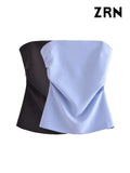 Yidouxian Women Fashion Draped Strapless Bustier Tops Sexy Exposed Shoulder Straight Neck Female Camis Mujer