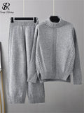 Yidouxian Women Casual Fashion Sweater Sets Turtleneck Loose Thick Knit Top+Elastic Wide Leg Long Pants Winter Two Pieces Suits