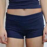 Yidouxian Women's Y2K Elastic Double Fold Low Waist Solid Color/Leopard Print/Striped Summer Streetwear Casual Slim Fit Shorts