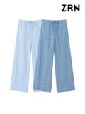 Yidouxian ZRN-Women's Full Length Striped Pants, Side Pockets, Mid Elastic Waist, Drawstring, Female Trousers, Fashion