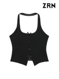 Yidouxian ZRN-Women's Front Bow Ties Halter Neck Tank Tops, Sexy Backless, Side Zipper, Female Waistcoat, Chic Tops, Fashion