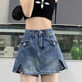 Yidouxian Women Denim Shorts Korean Retro Casual Streetwear Slim Split Shorts Summer All Match High Waist Female Pants Skirt