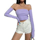 Yidouxian Crop Tops T-shirts, Solid Color Boat Neck Off Shoulder Sexy Tops Pullover with Long Sleeves for Summer Club Wear