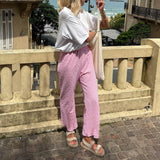Yidouxian Women's Y2K Vintage Summer Casual Ankle-Length Pants Plaid Drawstring High Waist Straight Leg Trousers Daily Wear