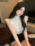 Yidouxian Blouses Joker Perspective Mesh Fungus Shirts Elegant Korean Style Ladies Tops 2024 Spring Summer Ruffled Collar Clothes