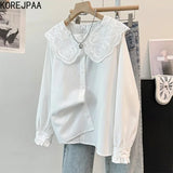 Yidouxian Lace Peter Pan Collar White Shirt Female Spring Autumn 2024 New French Temperament Joker Bottoming Shirts Womens Tops