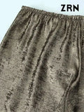 Yidouxian ZRN-Women's Metallic Straight Pants, High Elastic Waist with Drawstring, Female Trousers, Fashion