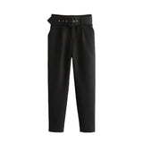 Yidouxian ZRN-Women's High Waist Zipper Fly Ankle Trousers with Belt, Office Wear Pants, Side Pockets, Female Fashion