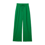 Yidouxian Women Fashion Side Pockets Linen Wide Leg Pants Vintage High Elastic Waist With Drawstring Female Trousers Mujer