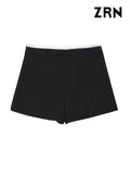 Yidouxian ZRN-Women's Patchwork Pleated Shorts Skirts, Mid Waist With Drawstrings, Side Zipper, Female Skort, Fashion