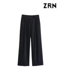 Yidouxian Women Fashion Side Pockets Front Darts Straight Pants Vintage High Waist Zipper Fly Female Trousers Mujer