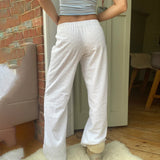 Yidouxian Women's Y2K Vintage Casual Long Pants Elastic Wide Waist Flower Hollowed Out Aesthetic Loose Trousers Streetwear
