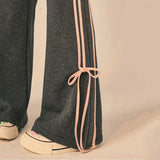 Yidouxian Women Bow Casual Pants Fashion Korean Streetwear Stripe Loose Wide Leg Pants Spring All Match Female Straight Trousers New