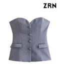 Yidouxian ZRN-Women's Strapless Patchwork Satin Bustier Tops, Straight Neck, Front Button, Female Camis, Sexy Fashion