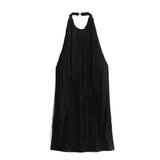 Yidouxian 2024 Women Blue Sexy Backless Halter Short Fringed Dress