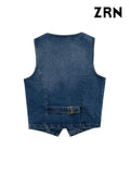 Yidouxian ZRN-Women's Sleeveless Front Button Denim Waistcoat, Female Outerwear, Chic Vest Tops, Fashion