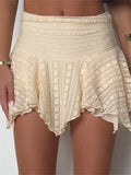 Yidouxian Y2K Women Short Mini A-Line Skirts Casual High Waist Lace Floral Asymmetrical Hem Skirts Summer Party Clubwear 2024