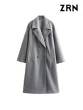 Yidouxian ZRN-Women's Soft Oversized Woolen Coat, Long Sleeve, Front Welt Pockets, Female Outerwear, Chic Overcoat, Fashion