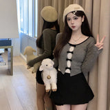 Yidouxian Women Elegant Fairycore Knitted Tops Long Sleeve T-shirt V Neck Hollowed Out Bowknot Slim Fit Pullovers Fall Clubwear
