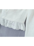 Yidouxian Sexy Women Lace Spliced White Crop Blouse Vintage Lantern Sleeve Back Bandage Backless Ladies Summer Tops