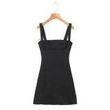 Yidouxian 2024 Women Chest Embroidery Sling Sexy Dresses Vintage Black Sleeveless Female Party Mini Robe